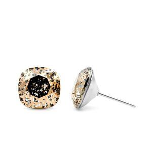10mm Gold Swarovski Studs | Gold Cushion Cut Crystal Earrings | Hypoallergenic